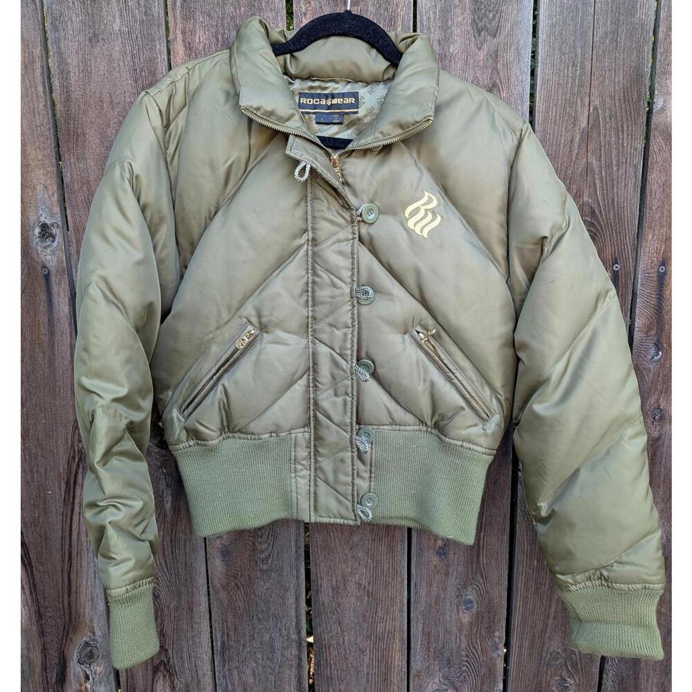 Vintage Rocawear Women's Size L Olive Green Y2K Down Puffer Cropped Jacket